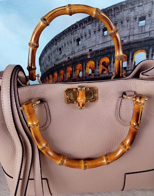 Echtleder Tasche Damen Mädchen Stefany Bambusgriffe Farbe Nude Special Price - Bild 1 von 4