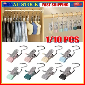 Anti-Rust Clip Space-Saving Clothespin Hat Pants Storage Hanging Travel Hook #T - Picture 1 of 29