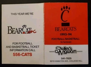 Cincinnati Bearcats Football Basketball Pocket Schedule 1993 1994 Chris Hewitt - Picture 1 of 2