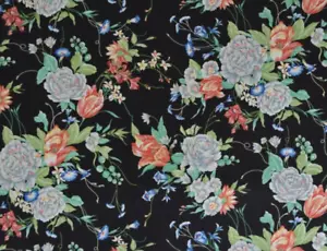 30 YDS AVAIL. VINTAGE FLORAL COTTON CHINTZ Black White Peach Lime Large Scale - Picture 1 of 10