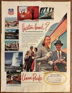 1956 Union Pacific Railroad Train Vacation  Yellowstone Vintage Print Ad - Picture 1 of 1