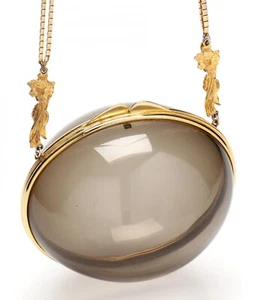 Judith Leiber Egg Evening Bag Clutch MINAUDIÈRE Smoky Lucite Oval Vintage gyuh - Picture 1 of 14