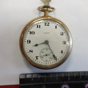 vintage working  Elgin 17 jewels Pocket Watch Railroad Train etching - Picture 1 of 8