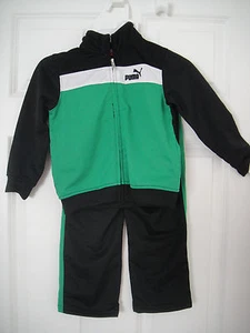 PUMA NWT Boy 2PC Track Suit Jacket Pant Top Warm Up Black Green Zip 2T 3 3T 4 5  - Picture 1 of 2