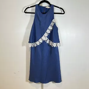 Vestido Tory Burch Amanda drapeado con ribete de ganchillo línea A en azul Hudson talla 0 - Imagen 1 de 6