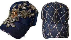 Cappello berretto donna donna mamma regalo Bling Bling Rose jeans denim premium invecchiato - Foto 1 di 5