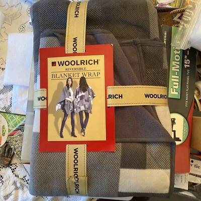Poncho Woolrich reversible manta envolvente gris a cuadros nuevo con etiquetas para mujer súper suave Foto 1 de 2