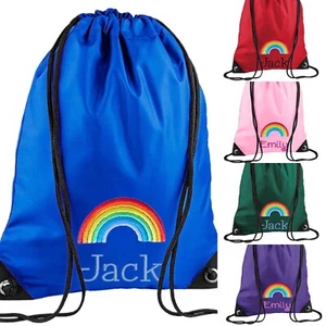 Personalised embroidered Rainbow drawstring bag - PE Kit, swimming, school - Picture 1 of 14