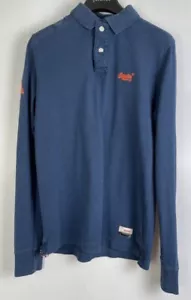 Superdry Superstate Polo Long Sleeve Blue Orange Medium Collared Shirt Super Dry - Picture 1 of 8