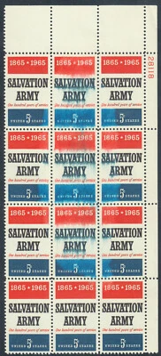 US Stamps Scott #1267 Salvation Army Plate Block of 12 with Printing Smear Error - Image 1 of 2