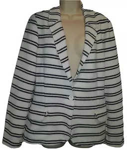 Drei Punkte gestreifter Blazer L creme marineblau gestreift 308 $ Dominique Küste maritim - Bild 1 von 12