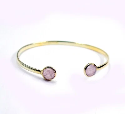 Bracciale in argento sterling 925 gioiello quarzo rosa gemma placcato oro 2,5... - Immagine 1 di 4