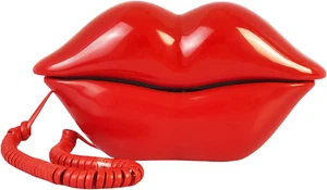Red Mouth Telephone Wired Novelty Sexy Lip Phone Gift Cartoon Shaped Real Corded - Picture 1 of 6