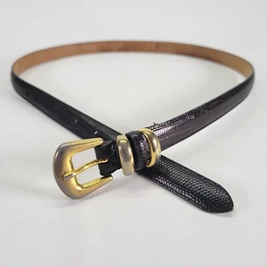 Talbots Leather Belt 32 M Lizard Print Skinny Black 6218 Made in Italy - Picture 1 of 14