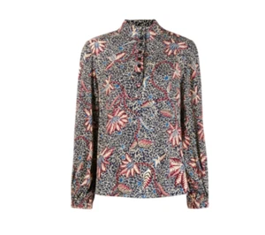 ba&sh Jet Lady Top Shirt Blouse Womens XS Blue Cream Long Sleeve Floral Print - Picture 1 of 10
