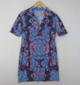 Tori Richard Dress Womens Medium 12 Blue Pink Black Floral Straight Shift Retro - Picture 1 of 16