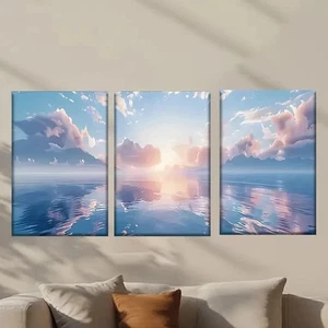 3pcs Sunset Over the Ocean painting Wall Art Canvas Framed 50x70cm - Picture 1 of 3