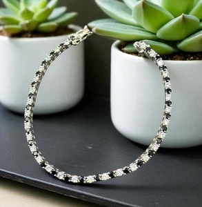 Bracciale tennis in Argento 925 con luminosissimi ZIRCONI Bianchi e Neri - Foto 1 di 2