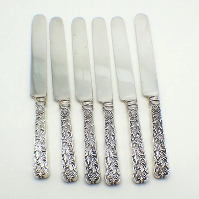 Saint Cloud 6 facas para banquete Gorham prata esterlina 1886 mono FLS G - Imagem 1 de 4