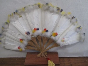Vintage Oriental Feather Fan & Fabric Cover Stays - Picture 1 of 3