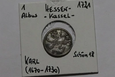 🧭 🇩🇪 GERMANY HESSE-CASSEL 1 ALBUS 1721 SILVER B86 M19 - Image 1 of 3