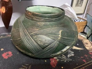 Mexican Made In Mexico Large Hunter Green Gold Vase - Picture 1 of 6