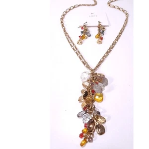 NWT Ann Taylor LOFT Lucite Harvet Bead Lariat Necklace Earring set 2 NWT 89 - Picture 1 of 10