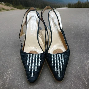 The Whittall & Shon Women's Black Pointed Toe Slingback Heel with Jewels Size 12 - Picture 1 of 8