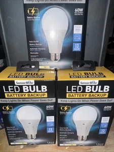 (3) LED Light Bulbs Sensor Brite w/Back Up Battery 60w E26 Base - Picture 1 of 3