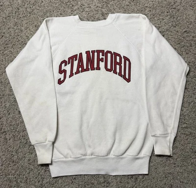 Sudadera De Colección Universidad de Stanford Para Hombre Pequeña Blanca 60S 70S Cuello Redondo Verdadera Foto 1 de 4