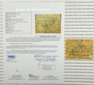 Licencia de conducir firmada por Glenn Miller Big Band Leader 1942 Lakeside Park certificado JSA - Imagen 1 de 4