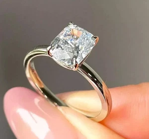 14k White Gold IGI Certified Lab Grown Diamond Wedding Ring 2.00 Ct Cushion Cut - Picture 1 of 13