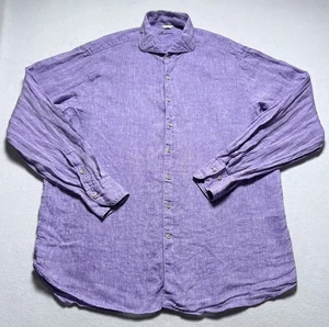 Stenstroms Shirt Mens XXL Purple Long Sleeve Fitted Body Button 100% Linen 2XL - Picture 1 of 7