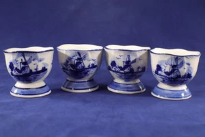 DBL Delft EIERBECHER 4er Set blau & weiß Windmühle Blattfuß - Bild 1 von 13