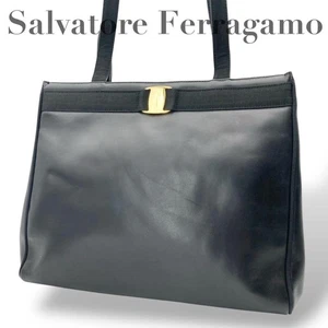 Salvatore Ferragamo Vara Leather Tote Bag Black Genuine Leather Vintage - Picture 1 of 11