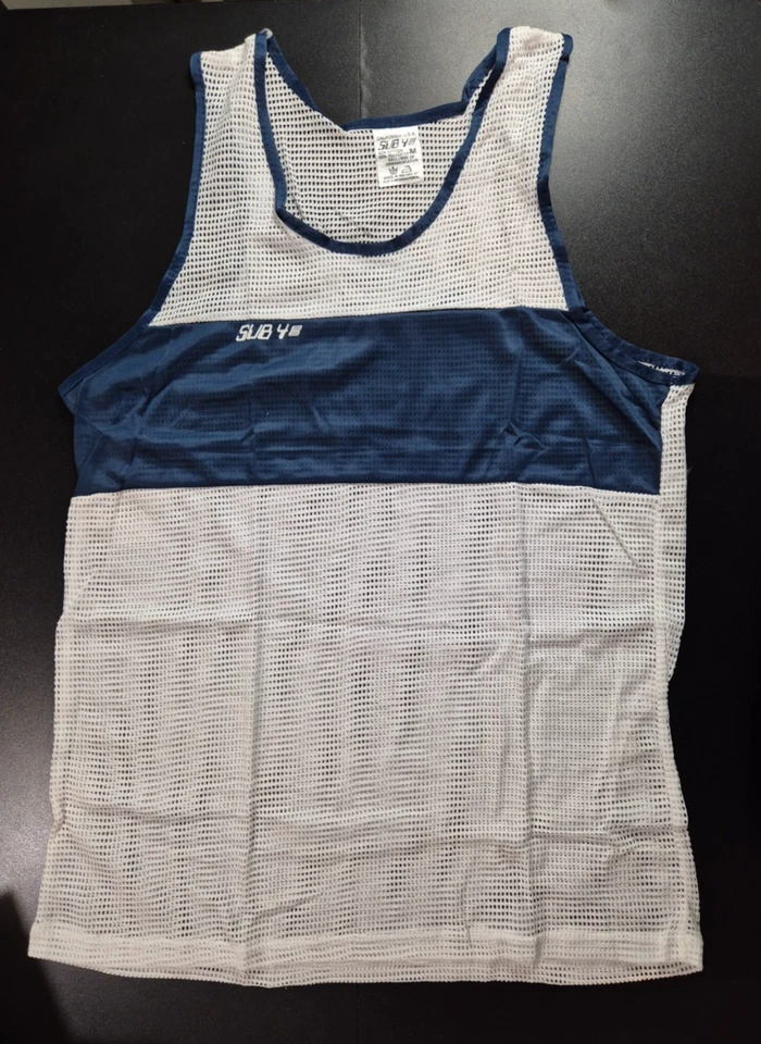 Vintage SUB 4 size M running gym track and field vest white mesh with navy trim - Image 1 of 4