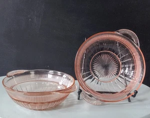 2 Vtg Anchor Hocking Pink Depression Saxon Coronation Bowls w/Handles 6.5" - Picture 1 of 4