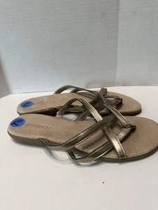 Aerosoles Flip Flop Sandals Multi Strap Bronze Flats 7.5M - New Suede Sole - Picture 1 of 6