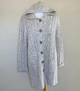 Carolyn Taylor Cream Cable Knit Hooded Y2K Long sweater Womens XL - Picture 1 of 4