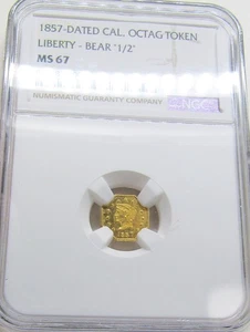 1857 California Fractional Gold 1/2 Bear 13 Stars G50C High Grade NGC MS67 - Picture 1 of 3