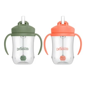 Dr. Brown's Milestones First Straw Cup 9oz Coral & Olive Green 2-Pack - Picture 1 of 9