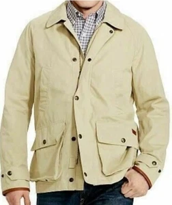 Polo Ralph Lauren Mens Military Field Jacket Cotton And Leather Coat Mens Sz L - Picture 1 of 15