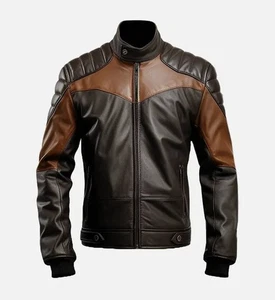 Men's Pure Leather Biker Jacket _ Black & Brown Vintage Style, Stylish & Durable - Picture 1 of 4