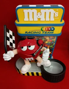 M&M's Racing Team Red NASCAR Pit Crew Candy Nuts Dispenser Dish Checkered Flag - Picture 1 of 14