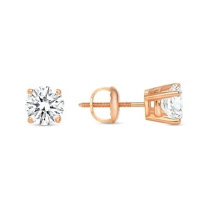 1 Ct Round Cut Earrings Studs Real 14K Yellow Gold Created Diamond Screw Basket - Picture 1 of 3