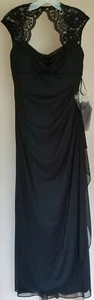 XSCAPE Womens NWT Black Gown with Lace Shoulders & Sheer Shawl Size 10 - Picture 1 of 6