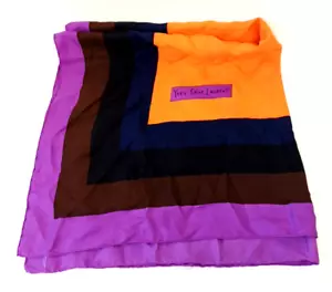 YSL Silk Bandana Scarf Top Purple Orange Black Colourful Square Scarf - Picture 1 of 14