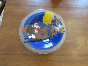 Peggy Karr Glas 8" Weihnachtsschale selten nicht mehr produziert rund Weihnachtsmann Rentier mw - Bild 1 von 4