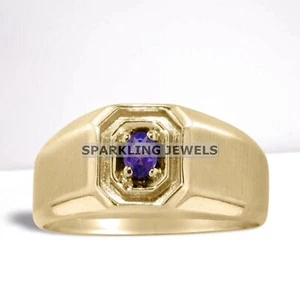 Flawless Amethyst Oval Cut With 925 Silver Gold Plated Ring For Men #B256 # - Picture 1 of 6