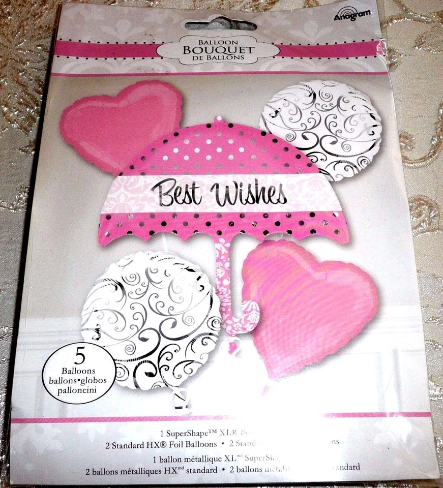 Anagram BEST WISHES Wedding Bridal Shower Foil Balloon Bouquet 5 Balloons - Image 1 of 1